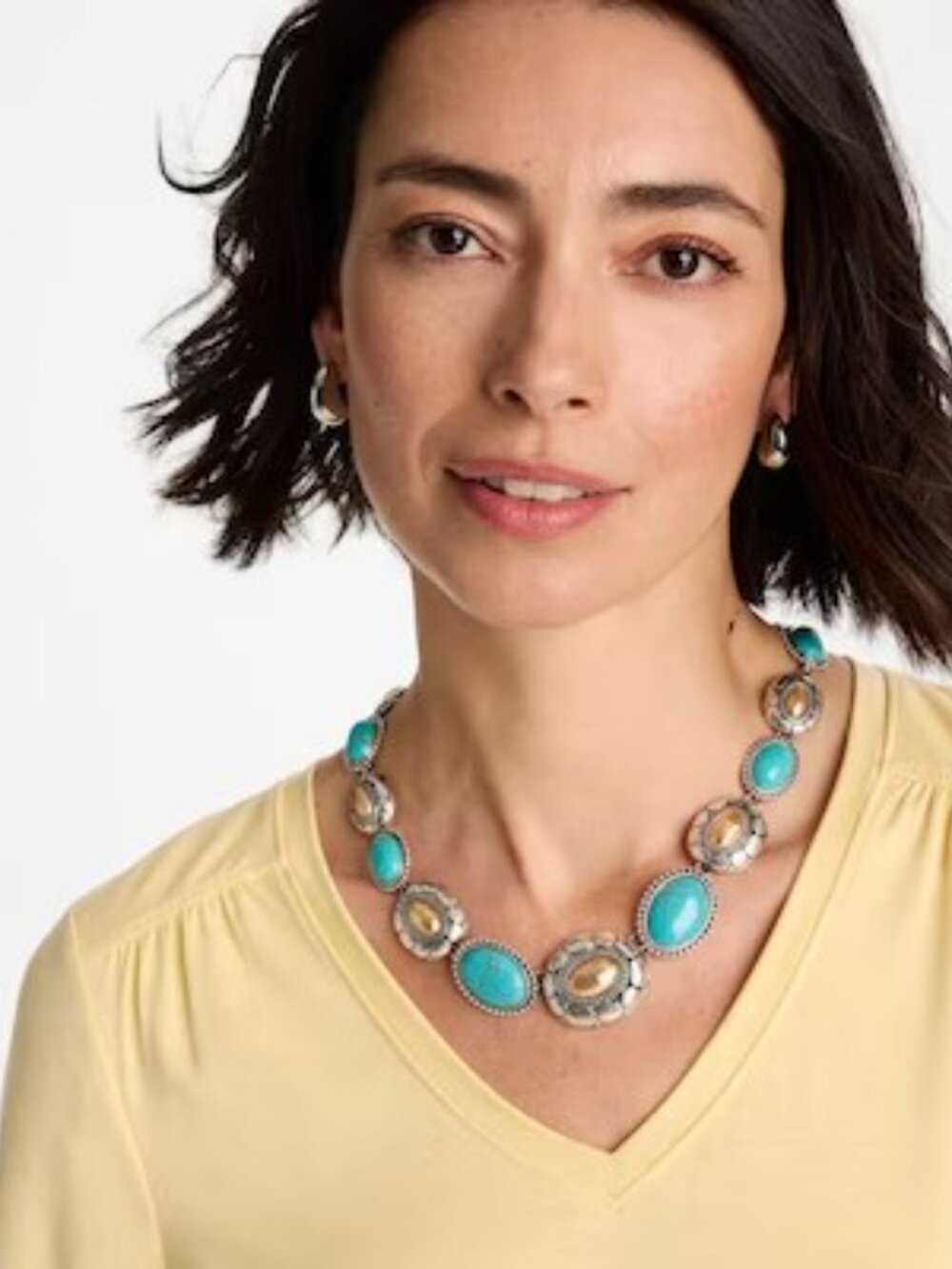 NWT CHICO'S Turquoise Mixed Metal Collar Necklace and earrings - Picture 4 of 4